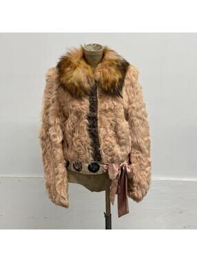 Vintage Y2K Pink Embellished Wool & Fox Fur Jacket